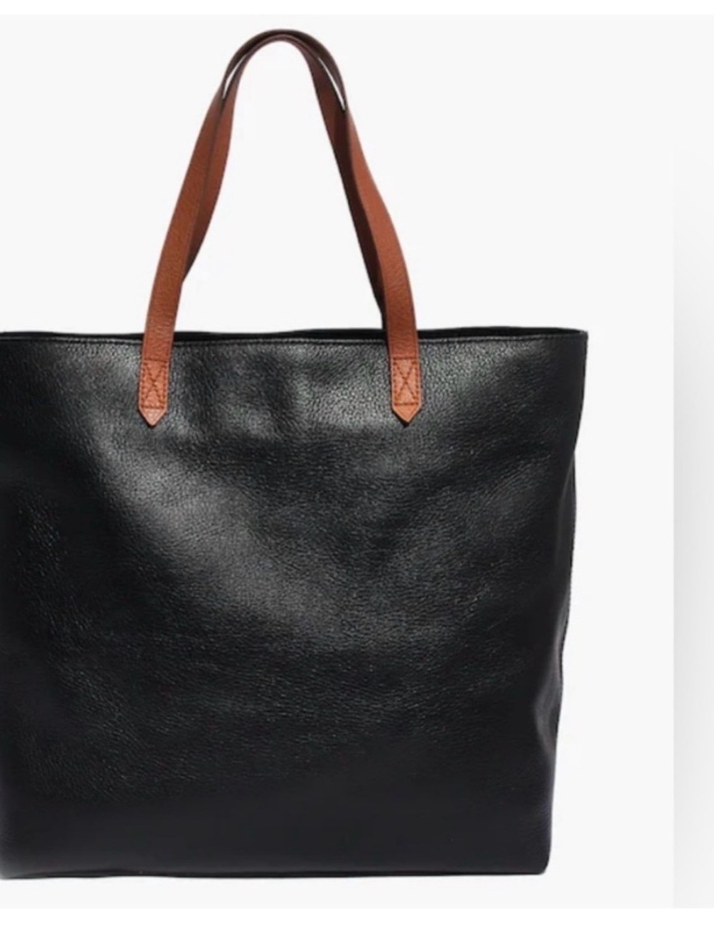 Madewell Transport Black Leather Tote with Brown Handles